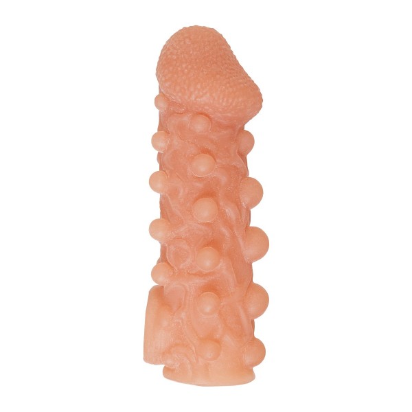 Телесная закрытая насадка с шариками Cock Sleeve Size L - 17,6 см.
