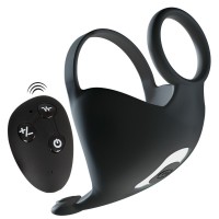 Черная вибронасадка для эрекции и стимуляции мошонки Cock ring with RC ball massager Черная вибронасадка для эрекции и стимуляции мошонки Cock ring with RC ball massager