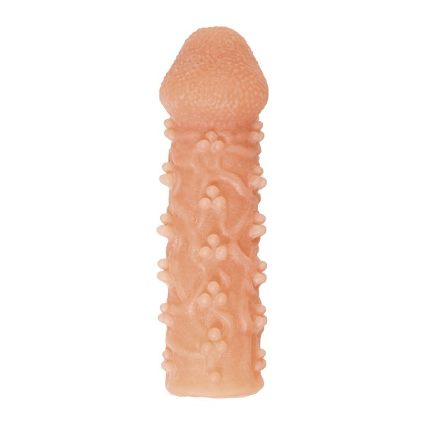 Телесная закрытая насадка с пучками шишечек Cock Sleeve Size S - 13,8 см.