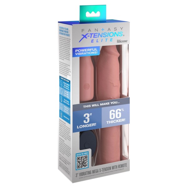 Телесная вибронасадка на член 3 Vibrating Mega X-tension with Remote - 22,9 см.