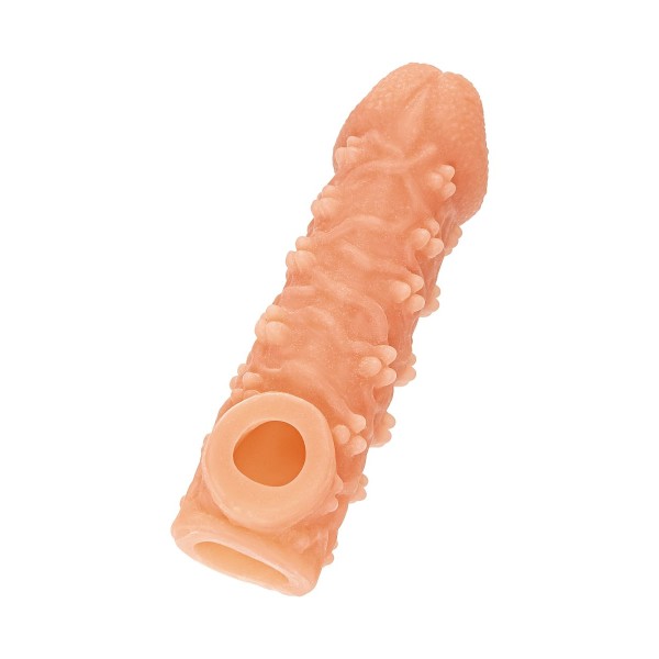 Телесная закрытая насадка с пучками шишечек Cock Sleeve Size S - 13,8 см.