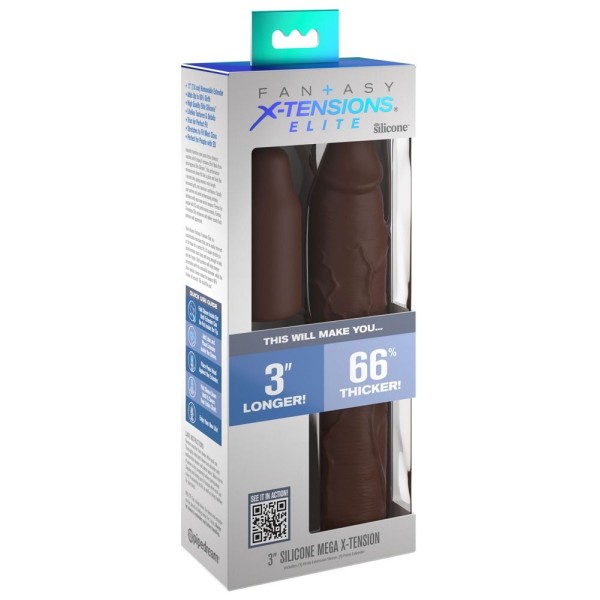 Коричневая насадка-удлинитель 3 Inch Silicone Mega X-tension - 22,9 см.