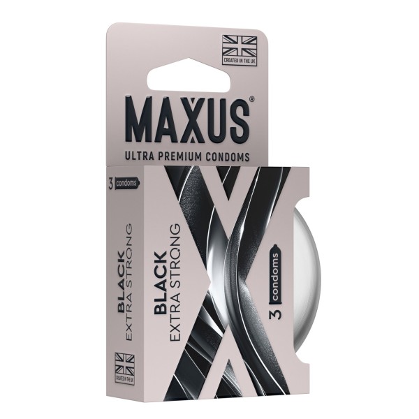 Черные утолщенные презервативы MAXUS Extra Strong с железным кейсом - 3 шт.