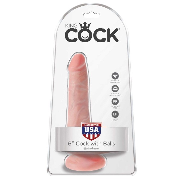 Телесный фаллоимитатор с мошонкой и присоской 6 Cock with Balls - 17,8 см.