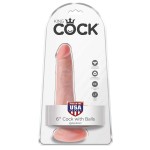 Телесный фаллоимитатор с мошонкой и присоской 6 Cock with Balls - 17,8 см.