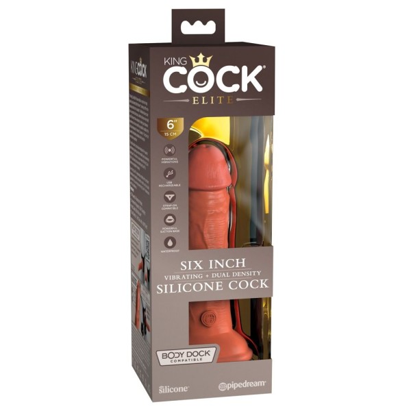Фаллоимитатор цвета карамели 6 Vibrating Silicone Dual Density Cock - 17,8 см.