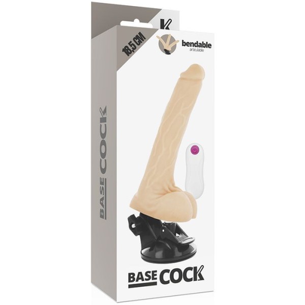 Телесный вибратор на мощной присоске Basecock Realistic Vibrator Remote Control - 18,5 см.