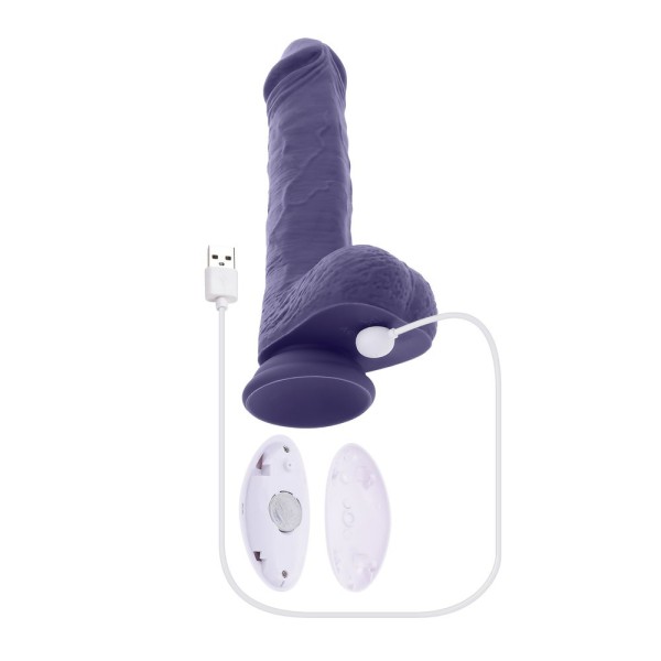 Фиолетовый вибратор на присоске с поступательными движениями Pleasure Rider - 22,2 см.