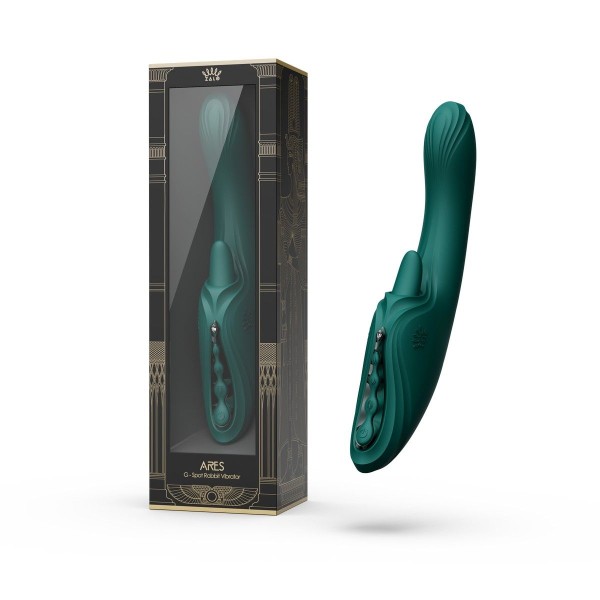 Зеленый вибростимулятор-кролик с функцией нагрева Ares - 24,6 см. Зеленый вибростимулятор-кролик с функцией нагрева Ares - 24,6 см.