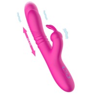 Розовый вибратор-кролик с функцией поступательных движений - 24,3 см.