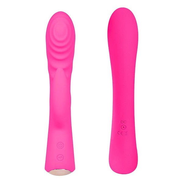 Ярко-розовый вибромассажер-кролик 5 Silicone Ripple Passion - 19,1 см.