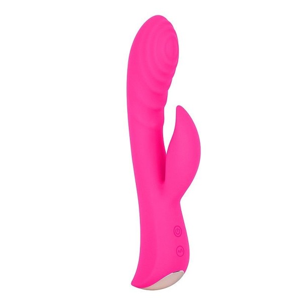 Ярко-розовый вибромассажер-кролик 5 Silicone Ripple Passion - 19,1 см.