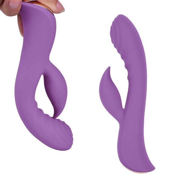 Фиолетовый вибромассажер-кролик 5 Silicone Ripple Passion - 19,1 см.