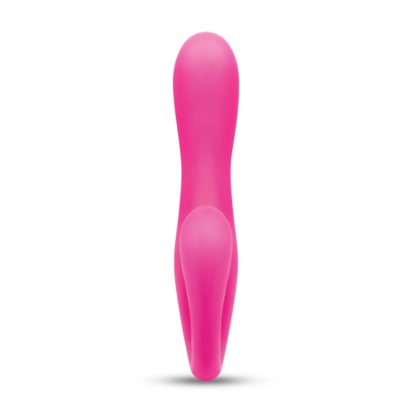 Розовый вибромассажер с клиторальным отростком Harmony Vibe - 16,8 см.