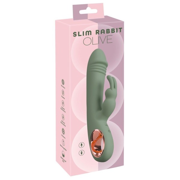 Оливковый вибратор-кролик Slim Rabbit Olive - 21,4 см. Оливковый вибратор-кролик Slim Rabbit Olive - 21,4 см.