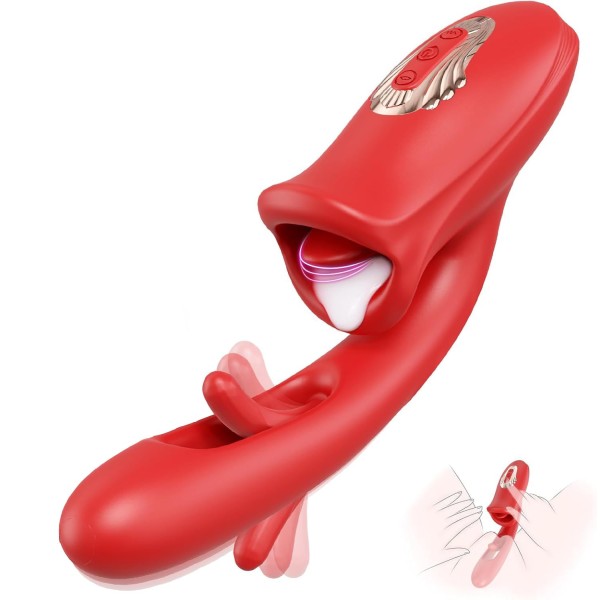 Красный вибратор с функциями фингеринга и лизания - 25,1 см. Красный вибратор с функциями фингеринга и лизания - 25,1 см.