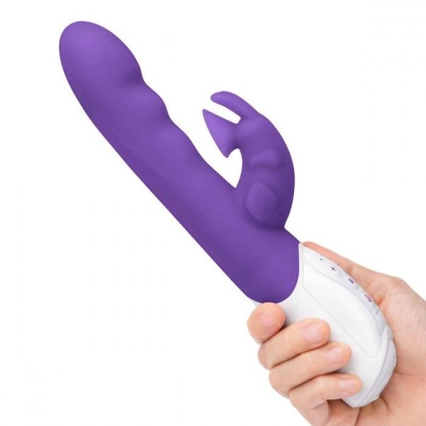 Фиолетовый вибромассажер с клиторальной стимуляцией Clitoral Suction Rabbit - 24,5 см.