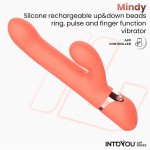 Коралловый вибратор-кролик с кольцом из бусин и имитацией фингеринга Mindy Коралловый вибратор-кролик с кольцом из бусин и имитацией фингеринга Mindy