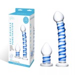 Набор из 2 стеклянных игрушек с синей спиралью Swirly Dildo Buttplug Set