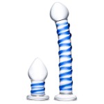 Набор из 2 стеклянных игрушек с синей спиралью Swirly Dildo Buttplug Set