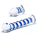 Набор из 2 стеклянных игрушек с синей спиралью Swirly Dildo Buttplug Set