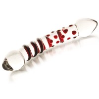 Двусторонний стеклянный фаллос с точками и спиралью - 20 см. Двусторонний стеклянный фаллос с точками и спиралью - 20 см.