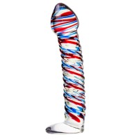 Стеклянный фаллос с разноцветными спиралями - 16,5 см. Стеклянный фаллос с разноцветными спиралями - 16,5 см.