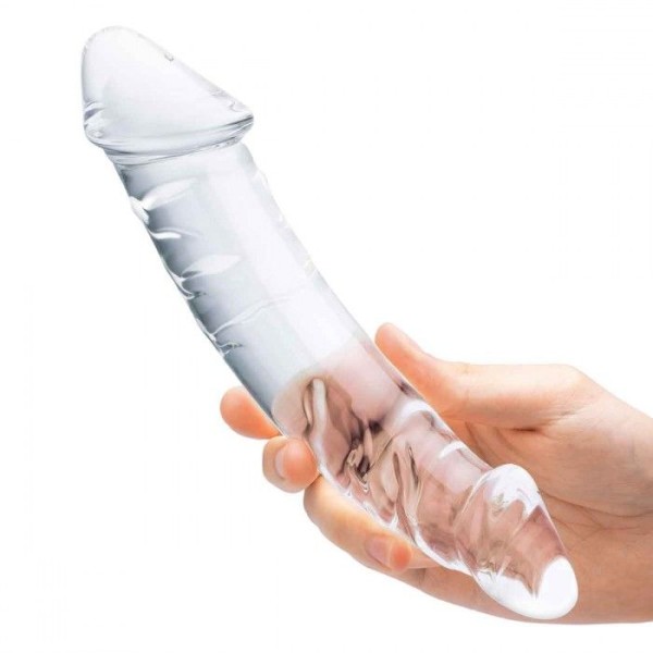Прозрачный двухголовый стимулятор с рельефом 10,5 Girthy Realistic Glass Double Dong - 26,7 см.