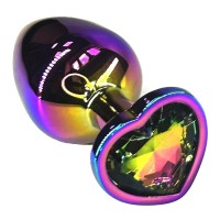 Анальная пробка цвета неохром с радужным кристаллом в форме сердца - 8 см. Анальная пробка цвета неохром с радужным кристаллом в форме сердца - 8 см.