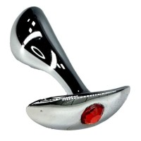 Серебристая изогнутая анальная пробка для ношения c красным кристаллом - 8 см. Серебристая изогнутая анальная пробка для ношения c красным кристаллом - 8 см.