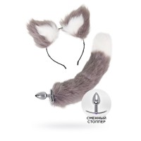 Оригинальный комплект: анальная пробка с 2 сменными ограничителями и ободок с ушками