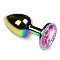 Маленькая радужная анальная пробка с розовым кристаллом - 6 см. Маленькая радужная анальная пробка с розовым кристаллом - 6 см.