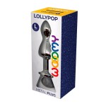 Серебристая анальная втулка Wooomy Lollypop L с прозрачным кристаллом - 10,5 см.