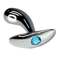 Серебристая загнутая анальная пробка для ношения c голубым кристаллом - 8 см. Серебристая загнутая анальная пробка для ношения c голубым кристаллом - 8 см.