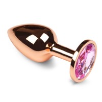 Маленькая золотистая анальная пробка с розовым кристаллом - 6 см. Маленькая золотистая анальная пробка с розовым кристаллом - 6 см.