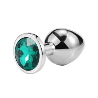 Серебристая анальная пробка iWonder c изумрудным кристаллом - 7,2 см.