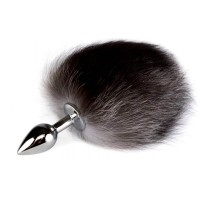 Серебристая анальная пробка с хвостом Зайка