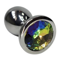 Анальная пробка из аллюминия c радужным кристаллом - 7 см. Анальная пробка из аллюминия c радужным кристаллом - 7 см.