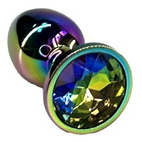 Анальная пробка цвета неохром с радужным кристаллом - 7 см. Анальная пробка цвета неохром с радужным кристаллом - 7 см.