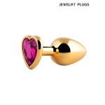 Золотистая анальная пробка с малиновым кристаллом - 9 см.