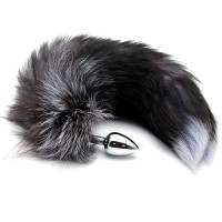 Серебристая анальная пробка с темным лисьим хвостом Black White Fox Tail Size S Серебристая анальная пробка с темным лисьим хвостом Black White Fox Tail Size S