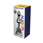 Серебристая анальная втулка Wooomy Lollypop M с прозрачным кристаллом - 9,4 см.