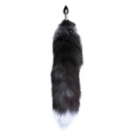 Серебристая анальная пробка с темным лисьим хвостом Black White Fox Tail Size S
