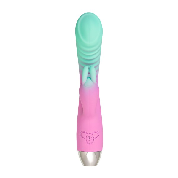 Мятно-розовый вибратор для точки G с клиторальным отростком Orchid - 21 см.