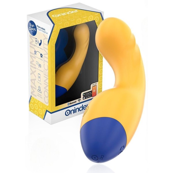 Желтый изогнутый мини-вибратор с управлением через приложение - 14 см.