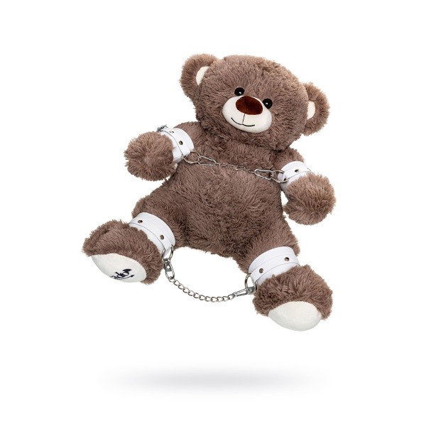 Бондажный набор: бурый мишка с белыми оковами и наручниками