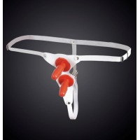 Белые кожаные универсальные трусики с двумя штырьками для насадок