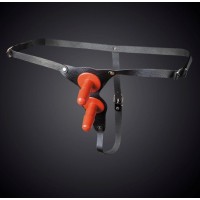 Чёрные кожаные трусики с двумя штырьками для насадок