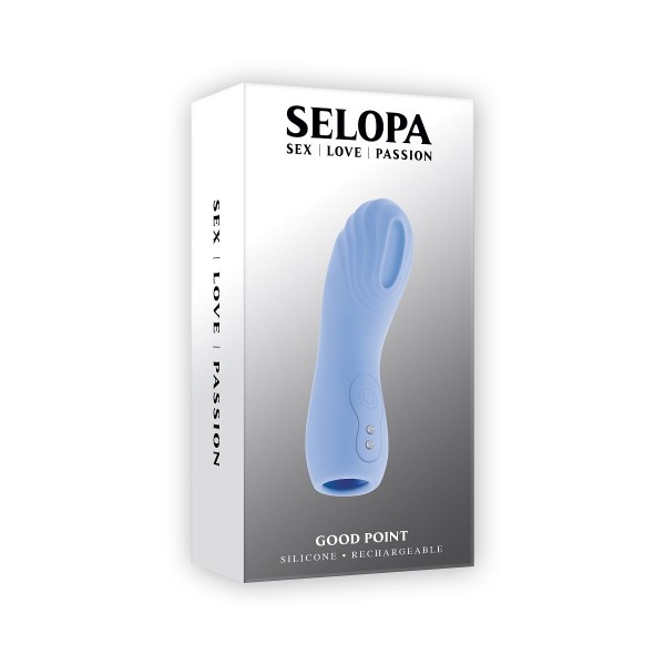 Голубой рельефный вибромассажёр на палец Good Point