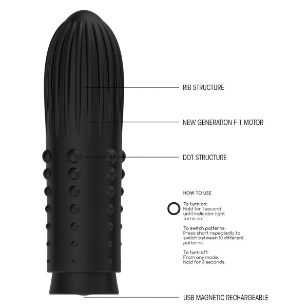 Черная вибропуля Turbo Rechargeable Bullet Lush - 9,8 см.